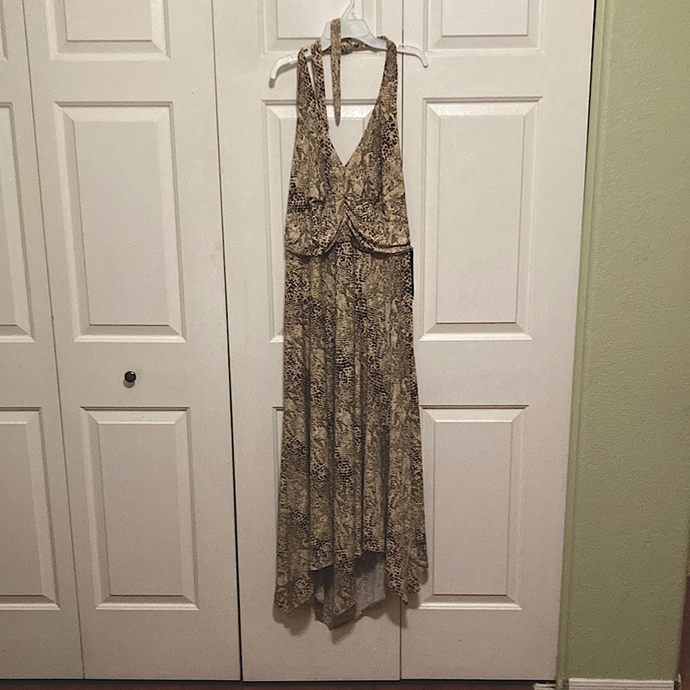 Halter animal print ankle length dress
